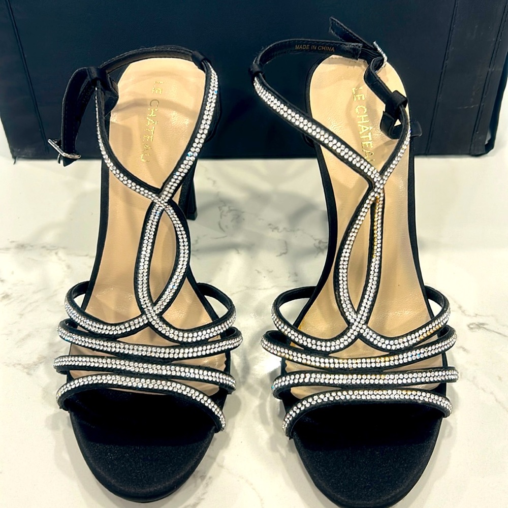 LE CHATEAU, black heels with crystal details